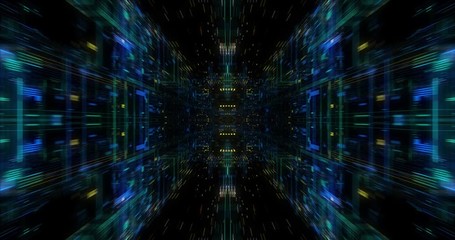 Poster - seamless loop abtract internet of things motion background. flying through virtual cyberspace with n
