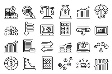 Poster - Credit score icons set. Outline set of credit score vector icons for web design isolated on white background