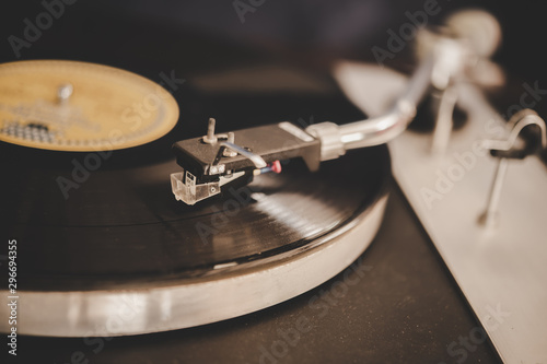 Fotomural Spinning Record Player With Vintage Vinyl, Turntable Player And Vinyl Record
