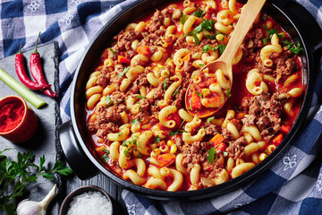 Poster - goulash of macaroni, beef, celery and tomatoes