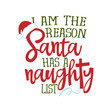 I am the reason Santa has a naughty list - Funny phrase for Christmas. Hand drawn lettering for Xmas greeting cards, invitations. Good for t-shirt, mug, gift, printing press, holiday quotes
