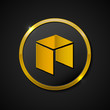 NEO. Accepted sign emblem. Crypto currency. Golden coin with NEO symbol onblack background.