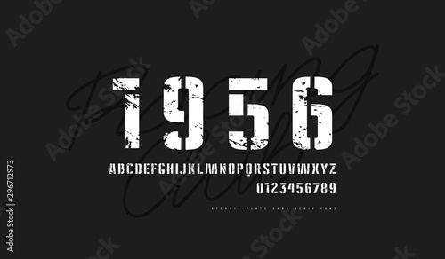 Fotomural Stencil-plate sans serif font in military style