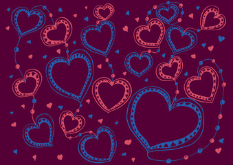 Background on Valentine's Day. Vector illustration. Hearts hand drawn vector set