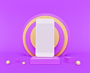 Poster - Abstract geometric background with a smartphone. Fashion and trendy mockup. vibrant design suitable for product presentation and advertising. 3d rendering
