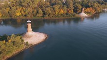 Beautiful landscape from air of Danube river, calm and clean, colorful trees on both sides