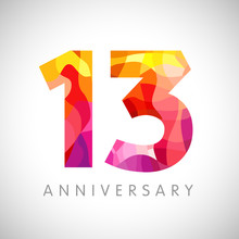 13 Th Anniversary Numbers. 13 Years Old Multicolored Logotype. Age Congrats, Congratulation Art Idea. Isolated Abstract Graphic Design Template. Coloured 1, 3 Digits. Up To 13% Percent Off Discount.