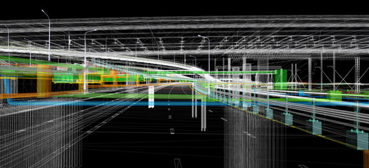 Wall Mural - the bim model of the object of transport infrastructure of wireframe view
