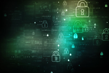 2d illustration safety concept: closed padlock on digital background