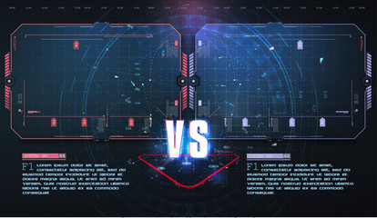 Aufkleber - VS, Versus futuristic design. Battle headline template. Futuristic abstract technology background. HUD, UI, GUI Menu User Interface. Square аrames blocks. Sci-fi concept design. Modern tournament.