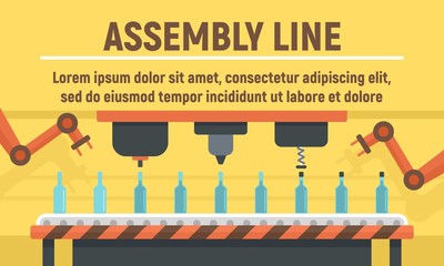 Poster - Bottle assembly line concept banner. Flat illustration of bottle assembly line vector concept banner for web design