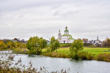 Picturesque Autumn View Of Church Of St. Elijah The Prophet On Ivanova Mountain In Suzdal, Russia. The Golden Ring Of Russia.