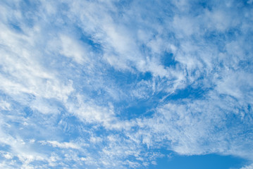 Blue sky with clouds and sun.