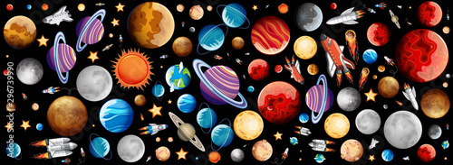 Cuadros en Lienzo Background design with many planets in space