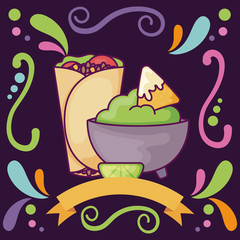 Wall Mural - burrito with guacamole and nacho