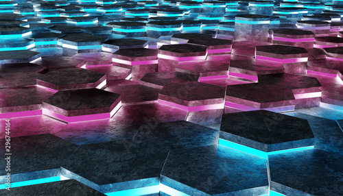 Black hexagone background pattern 3D rendering