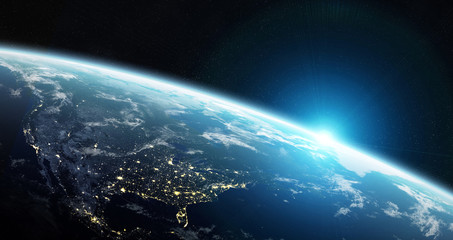 Leinwandbilder - View of blue planet Earth in space 3D rendering elements of this image furnished by NASA