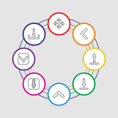 Poster - 8 colorful stroke icons set included download, download, down arrow, up arrow, download, upload, left arrow, move
