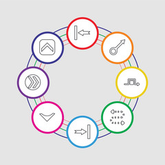 Poster - 8 colorful stroke icons set included up arrow, fast forward, down arrow, next, curved arrow, square, drag, back