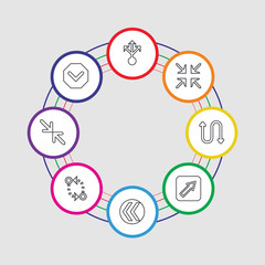 Poster - 8 colorful stroke icons set included down arrow, minimize, circuit, rewind, diagonal, curved arrow, 