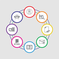 Poster - 8 colorful stroke icons set included data, computer, data, dashboard, email, file, analytics, demogr