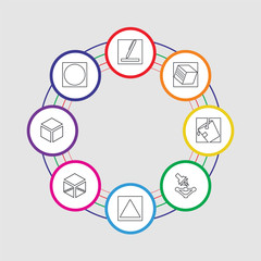 Poster - 8 colorful stroke icons set included oval, cube, cube, triangle,  , bucket, cube, edit