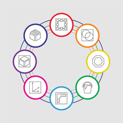 Poster - 8 colorful stroke icons set included cube, cube, coordinates, ruler, bucket, polygon, background, bounding box