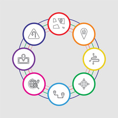 Poster - 8 colorful stroke icons set included u turn, placeholder, worldwide, route, directions, route, placeholder, map