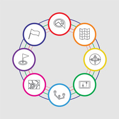 Poster - 8 colorful stroke icons set included flag, pin, map, route, location, turn, map, chat