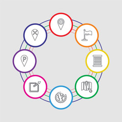 Poster - 8 colorful stroke icons set included placeholder, placeholder, expand, world, map, parchment, flag, placeholder