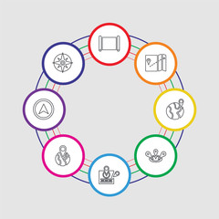 Poster - 8 colorful stroke icons set included compass, navigation, world, placeholder, placeholder, world, map, parchment