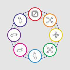 Poster - 8 colorful stroke icons set included up arrow, left arrow, right arrow, down focus, move, expand, expand