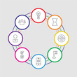 © TOPVECTORSTOCK - 8 colorful stroke icons set included networking, user, growth, visualization, flag, dollar, hourglass, light bulb