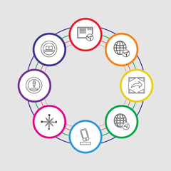 Poster - 8 colorful stroke icons set included upload, microphone, wind rose, smartphone, navigation, right ar