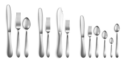 Fork, spoon and knife - cutlery set realistic vector illustrations isolated.