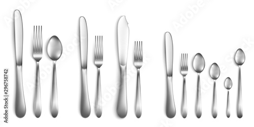 Fotografía Fork, spoon and knife - cutlery set realistic vector illustrations isolated