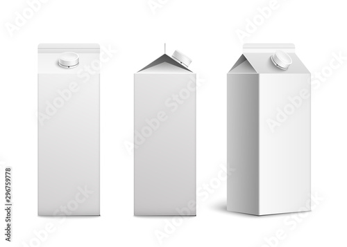 Fotomural Juice or milk blank packaging mockup 3d realistic vector illustration isolated