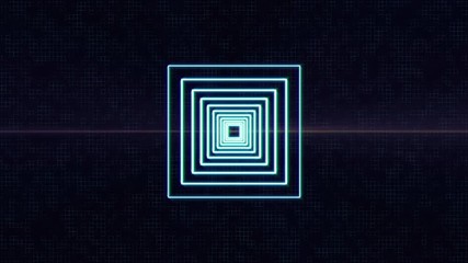 Leinwandbilder - Square Neon Tunnel Flying Through Target 4K Footage Background. Glow Spectrum Fluorescent Geometric Loop Frame Animation.