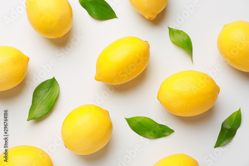 Ripe lemons on white background Poster Mural XXL