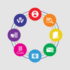 Poster - 8 colorful round icons set included data, computer, data, dashboard, email, file, analytics, demographic