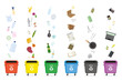 Separate garbage collection.Different trash bins for each type of garbage.Educational banner or design template