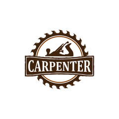 Wall Mural - Capenter industry logo design - carpentry plane circular saw