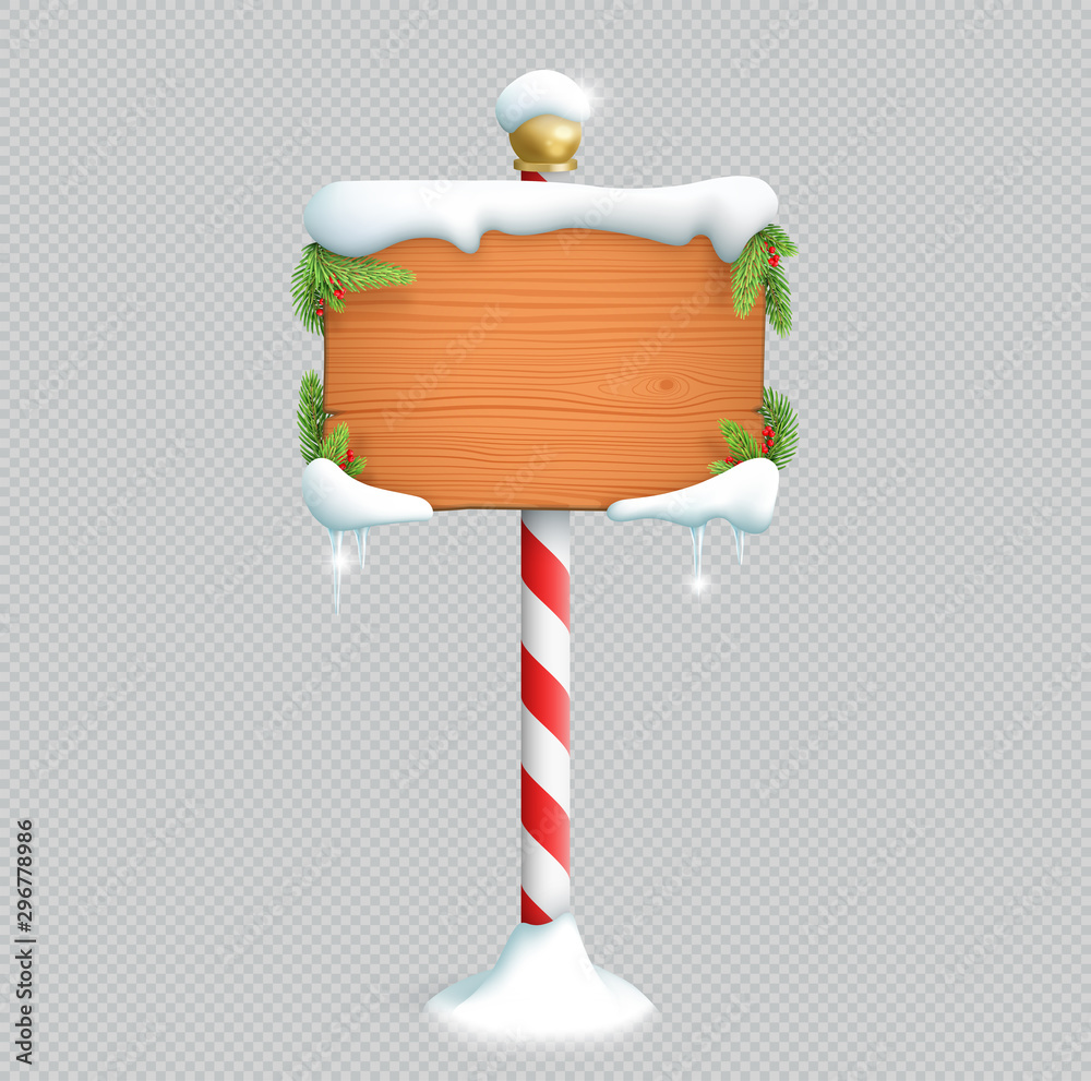 Christmas Wooden Sign Blank With 3d Snow Vector Stock Vector | Adobe Stock