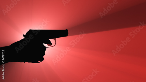 Fotomural Silhouette Firearm in hand. Red spotlight in the background.