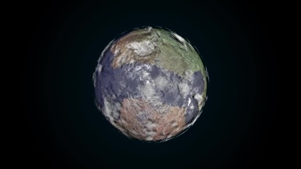 Poster - Abstract animation of surface with clouds on planet Earth. Animation. 3D surface of planet Earth with atmosphere, cloud flows and land relief with water