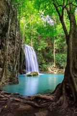 waterfall cliff level 3, erawan national park, kanchanaburi, thailand