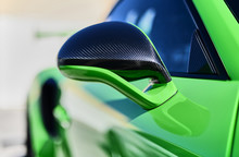 Detail Of Super Sports Car Carbon Fiber Rearview Mirror.