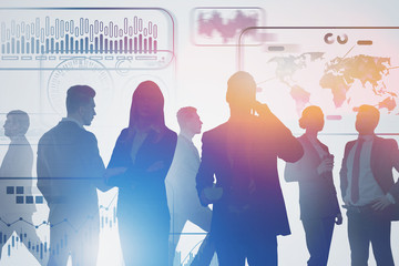 Poster - Young business team, HUD interface