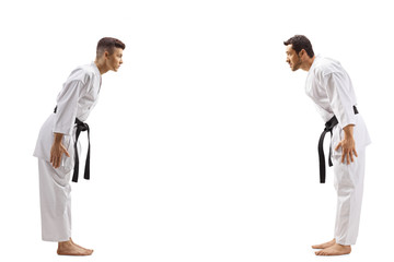 Wall Mural - Young men in karate kimonos bowing to eachother