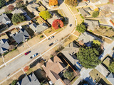 Fototapeta Miasto - Straight down view new development neighborhood near Dallas, Texas with colorful autumn leaves